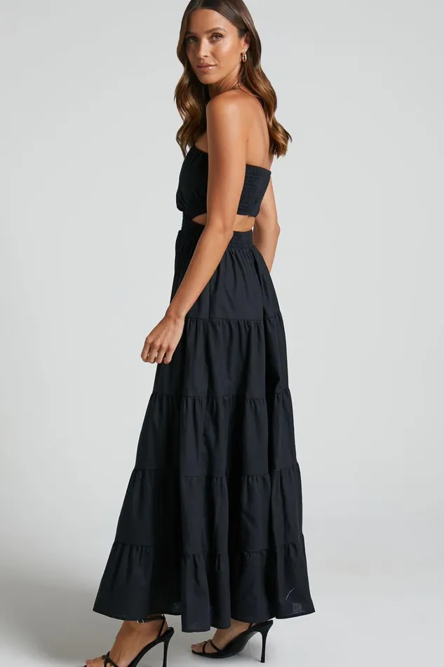 Xiomara Maxi Dress 8211 Strapless Cut Out Tiered Dress In Black Women Showpo Conscious