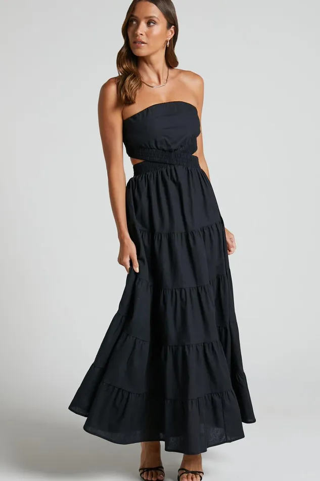 Xiomara Maxi Dress 8211 Strapless Cut Out Tiered Dress In Black Women Showpo Conscious