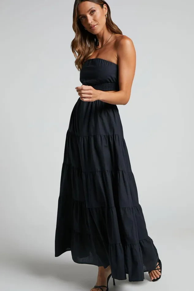 Xiomara Maxi Dress 8211 Strapless Cut Out Tiered Dress In Black Women Showpo Conscious