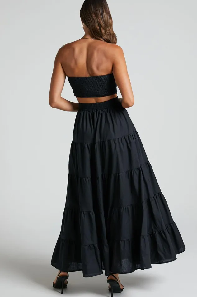 Xiomara Maxi Dress 8211 Strapless Cut Out Tiered Dress In Black Women Showpo Conscious