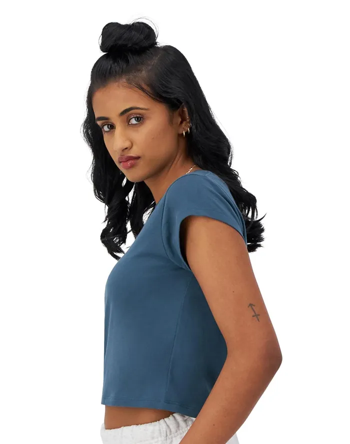 Y2K TShirt Classic Script Metallic Teal Women Champion TShirts and Tops