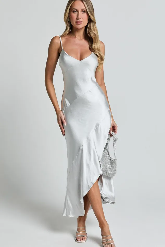 Ylona Maxi Dress 8211 Asymmetric Draped Bias Cut Satin Slip Dress In Oyster Women Showpo Dresses Ylona Maxi Dress 8211 Asymmetric Draped Bias Cut Satin Slip Dress In Oyster Women Showpo Dresses