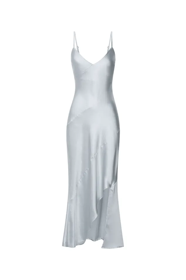 Ylona Maxi Dress 8211 Asymmetric Draped Bias Cut Satin Slip Dress In Oyster Women Showpo Dresses