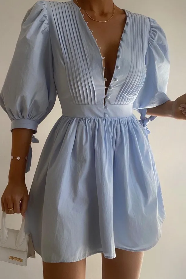Zandra Mini Dress 8211 Puff Sleeve Poplin Dress In Icy Blue Women Showpo Curve Clothes