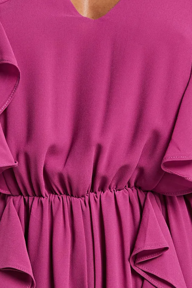 Zella Playsuit 8211 Plunge Ruffle Detail Long Sleeve In Grape Women Showpo Rompers