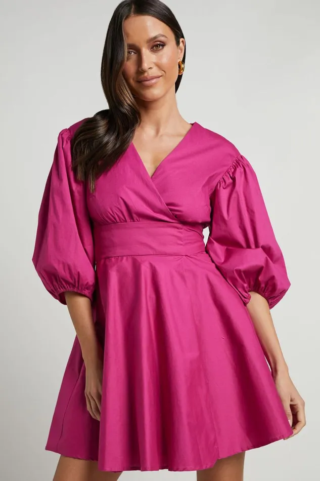 Zyla Mini Dress 8211 Puff Sleeve Wrap Dress In Berry Women Showpo Curve Clothes